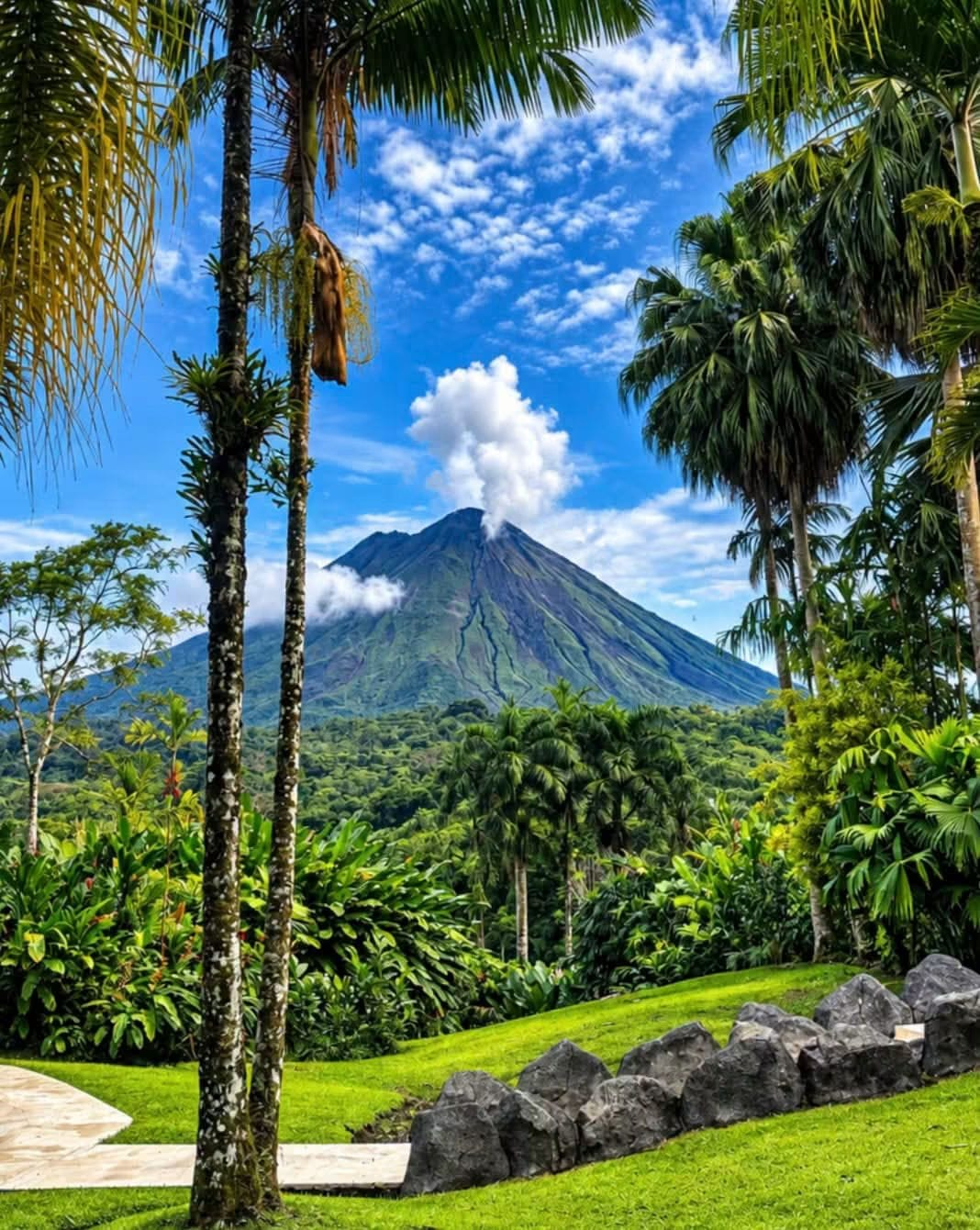 Arenal Volcano above the green landscape near La Fortuna