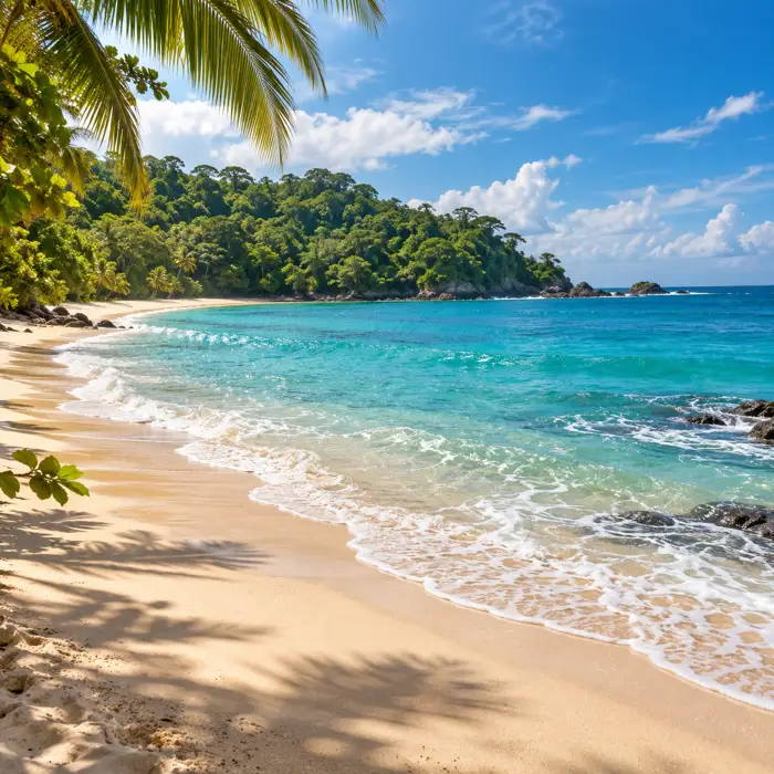 Forested Pacific coastline and blue ocean