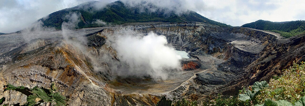 The broad crater of Poás Volcano in Costa Rica